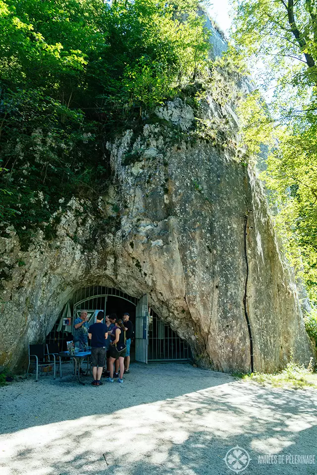 The entrance to the Hohle Fels cave - an UNESCO World Heritage site near Blaubeuren, Germany