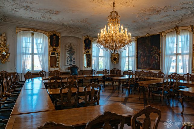 The fancy Rococo style courtroom on the second floor of the old town hall in Bamberg