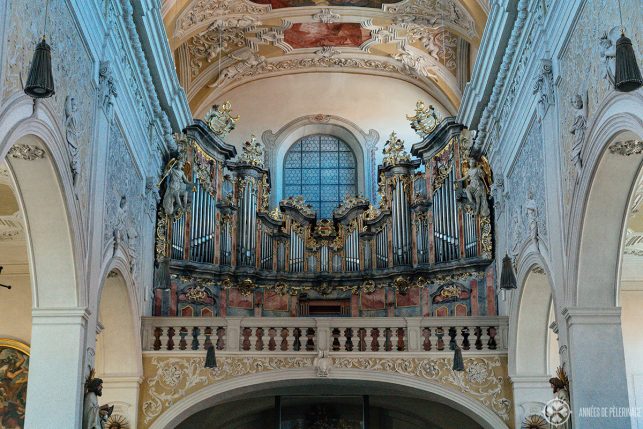 The ancient organ prospect inside the Obere Pfarre church in Bamberg