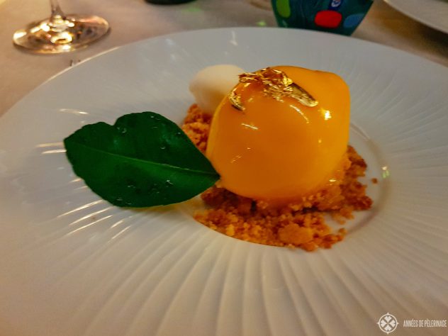 My "Lemon hologram" desert at the restaurant of the Castello di Casole luxury hotel by Belmond in Tuscany