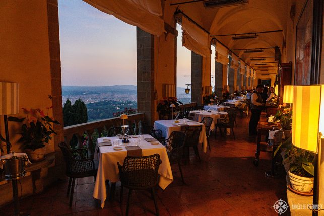 The Loggia Restaurant at Belmond Villa San Michele set up for dinner