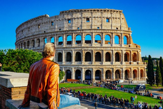 Me wearing a leather jacket in Rome (in March) - put some warmer clothes on your Italy packing list if you are visiting in Spring or Autumn.