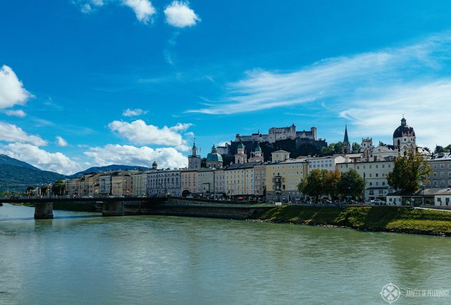 View of old town & the fortress from Makartsteg - one of the iconic photo spots in Salzburg