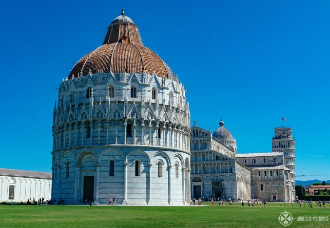 The Piazza del Duomo in Pisa with the leaning tower in the background - one of the best places to visit in Tuscany