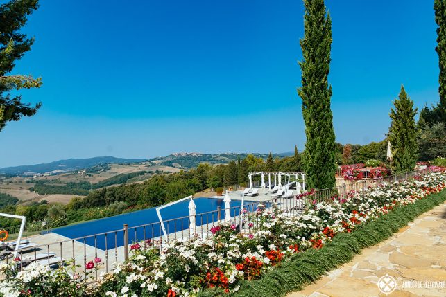 The fantastic pool area of the Belmond Castello di Casole luxury hotel in Tuscany