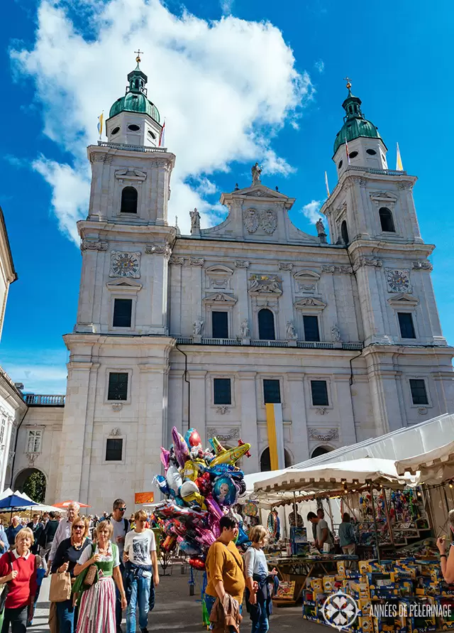 Salzburg Cathedral (with a local festival in the foreground)