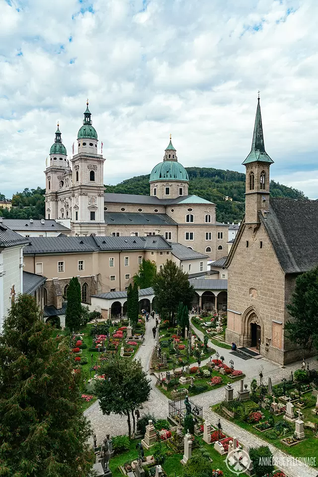 View of the old cemetery from the catacombs in Salzburg