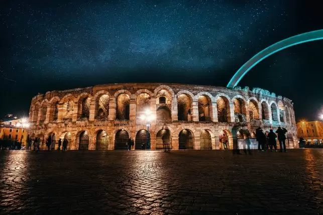 Verona Arena at night - the huge ROman amphiteater frequently hosts opera production 