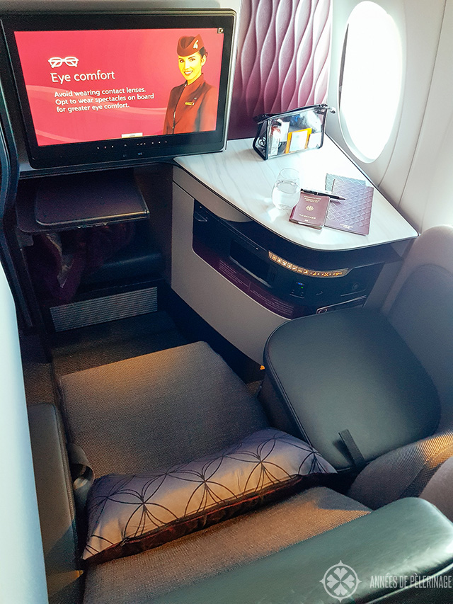 Bird's eye view of a Qsuite compartment by Qatar Airways - the best business class in the world