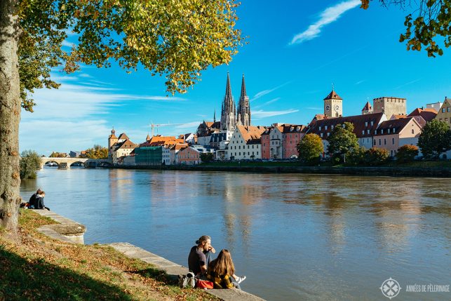 View of Regensburg from the other side of the river Danube where locals like to hang out