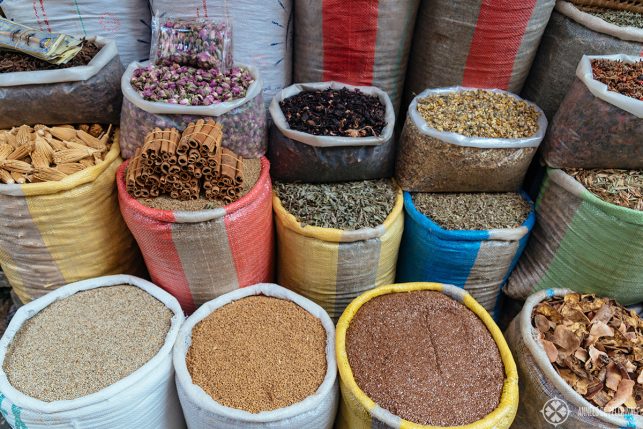 A typical spice vendor at the Souk in Fez