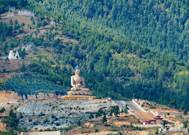 The Buddha Dordenma Statue as seen from the other side of the valley in Thimphu