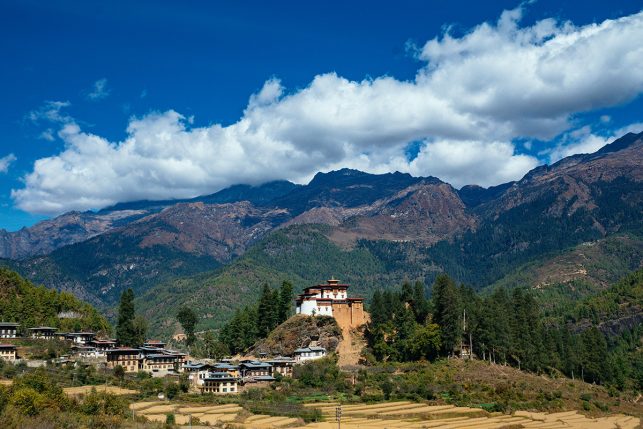 View of Drukgyel Dzong from Amankora Paro