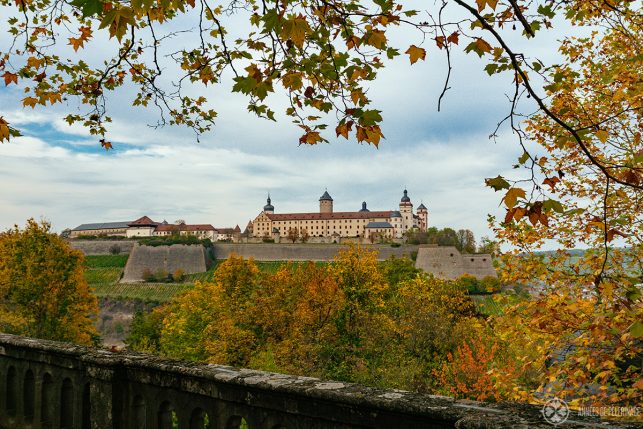 Marienberg Fortress from the backside in Autumn - one of the top tourist attractions in Würzburg