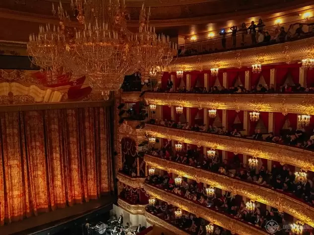 The golden auditorium of the Bolshoi Theater - the best opera house in Russia