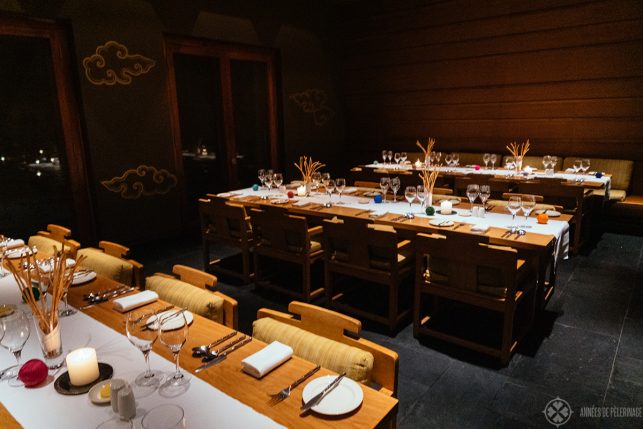 The communal dining area at the Paro lodge