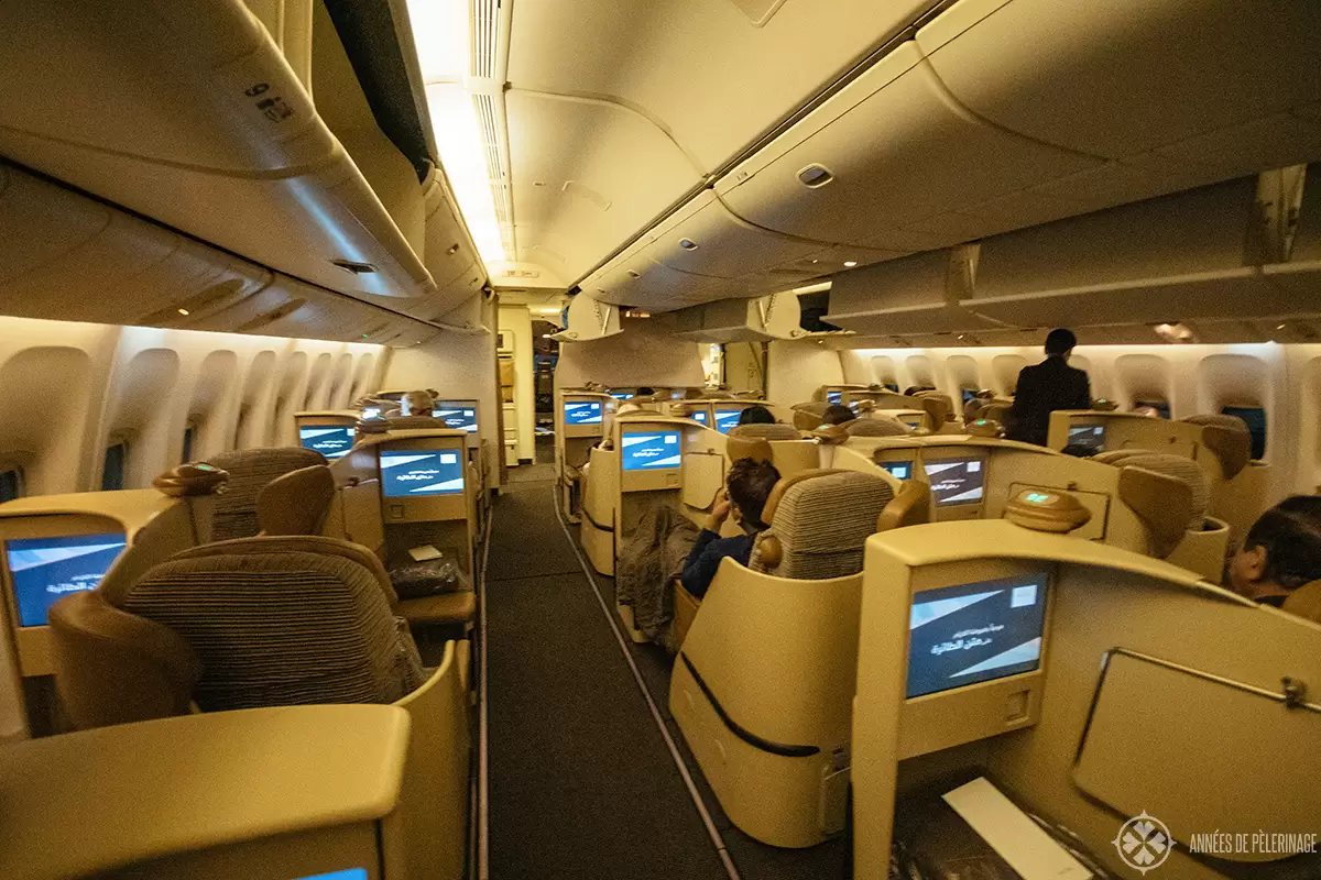 The business class cabin of Etihad airways