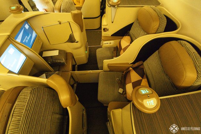 Top view of the couples seats on the etihad business class