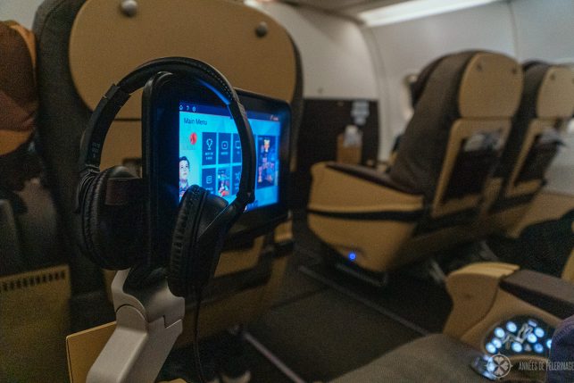 The small entertainment system on the short-distance business class of Etihad airways