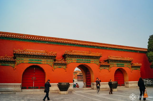 Red gates of the Palace of Tranquil Longevity in the Forbidden City in Beijing