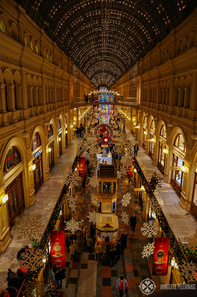 The GUM Shopping mall is an absolutly must thing to do in Moscow, Russia. The arcades stretch for seemingly miles and it is just soo large