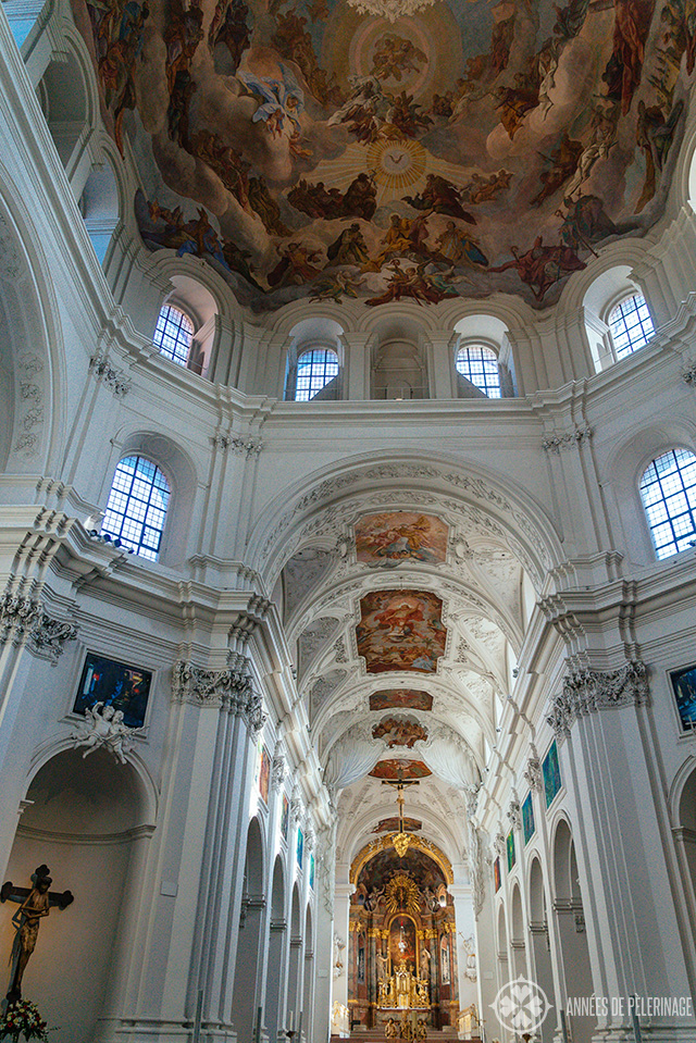 Inside the Neumünster church in Würzburg. Note the gigantic fresco under the cupola