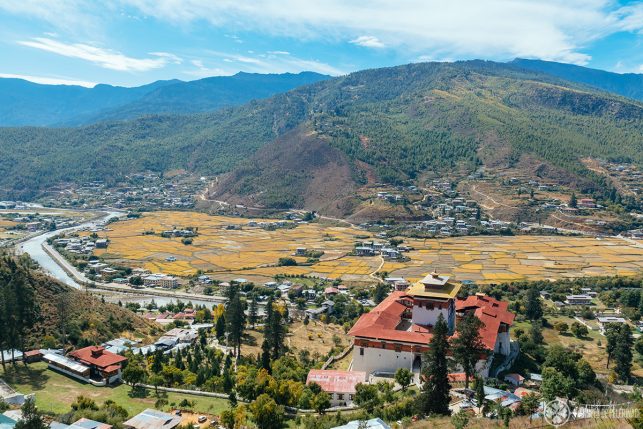 View of Paro valley from above Rinpung Dzong