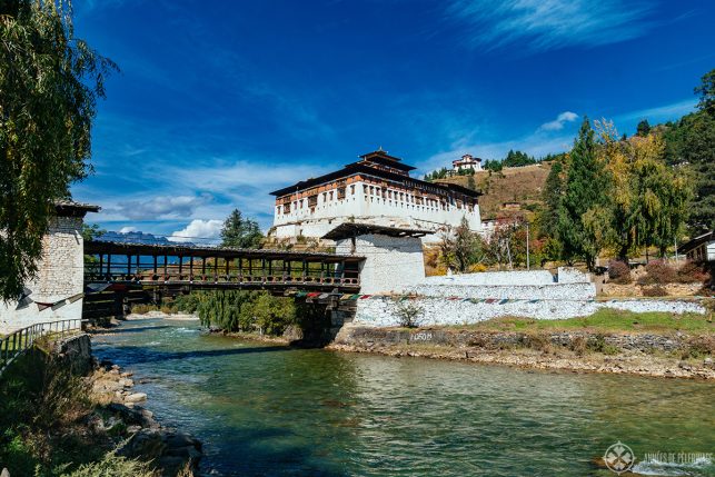  View of Rinpung Dzong from the other side of the river in Paro, Bhutan