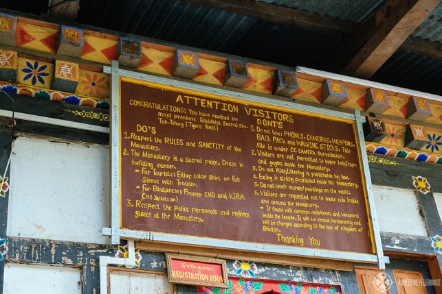 Sign at the entrance of the Tiger's Nest temple