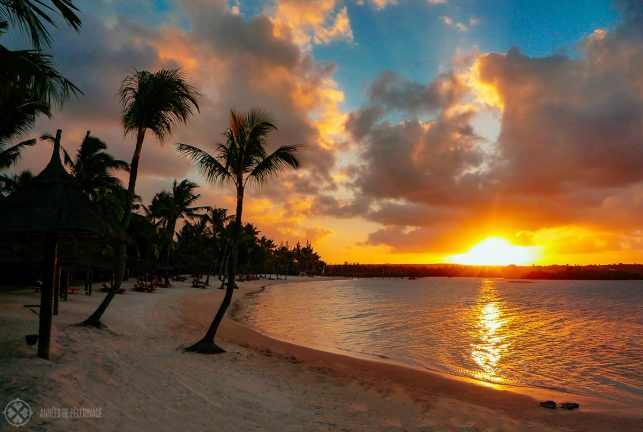 A typical golden sunset in Mauritius