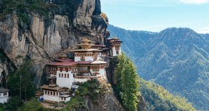 Hike to the Tiger's Nest Monastery in Bhutan. The Paro Taktsang temple is the top tourist attraction in the country