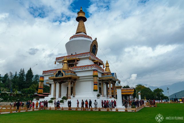 The Thimphu Memorial Chorten on a cloudy day in Bhutan