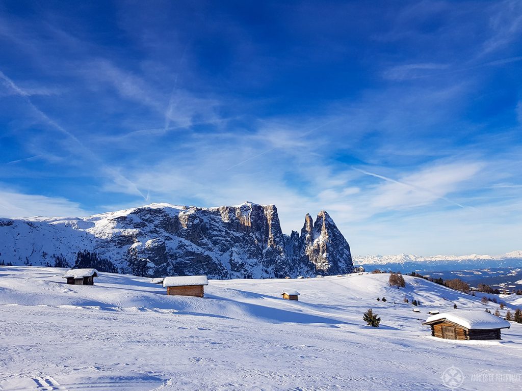 A typical panorama on the plateau of the Alpe di Siusi in winter