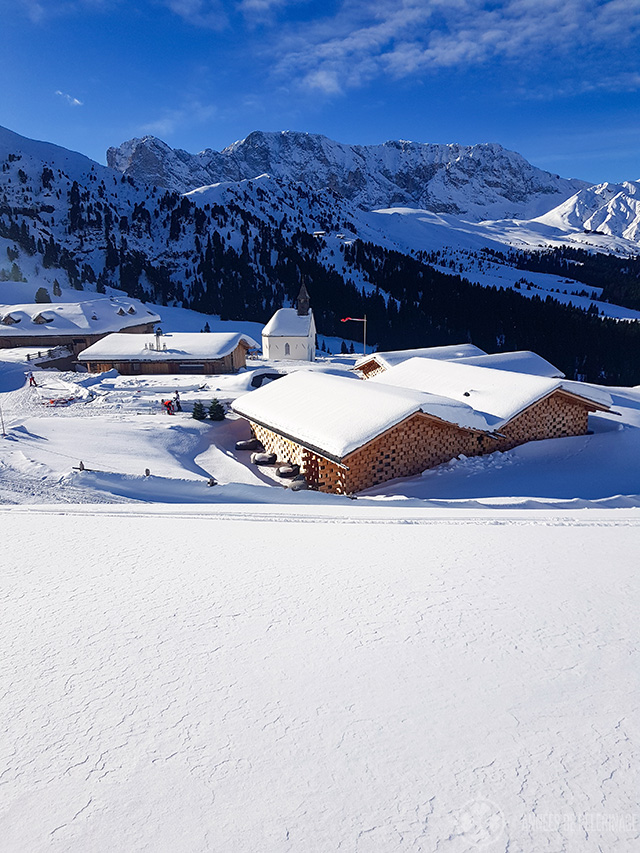 A beautiful mountain village at the Seisser alm in the Italian Dolomites