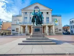 The famous Goethe and Schiller Statue in front of the Weimar THeater