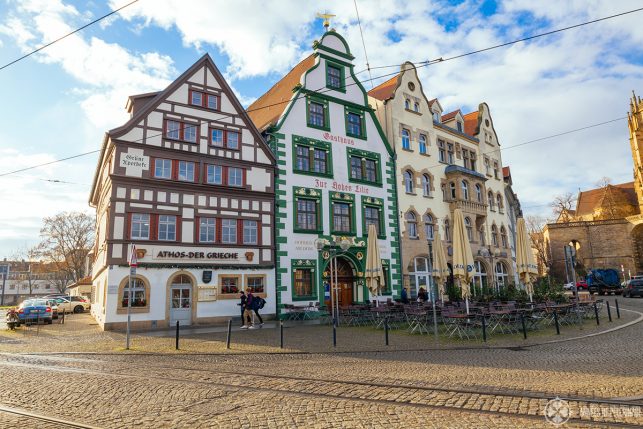 beautiful houses on cathedral square in the old town of Erfurt