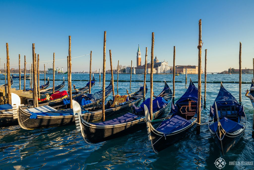 Gondolas basking in the waters in front of Saint Marc's Square in Venice