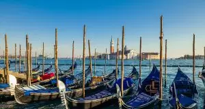 Gondolas basking in the waters in front of Saint Marc's Square in Venice