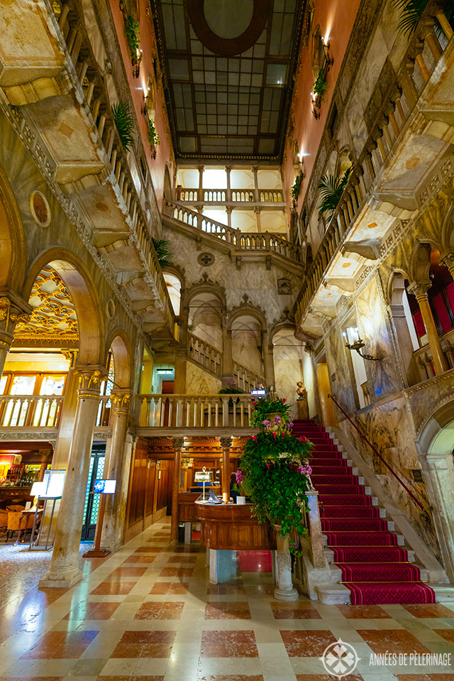 The fantastic marbled lobby of the hotel Danieli in Venice. It looks a bit like a fairy tale with all those marble arches