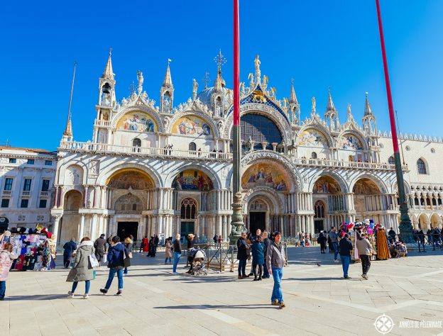 The facade of the St Mark's basilica in Venice