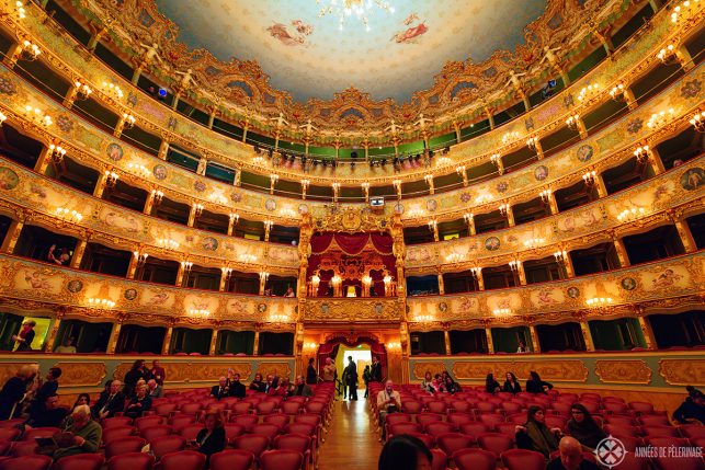 Inside the Teatro Fenice oper house with 5 golden tiers of seats