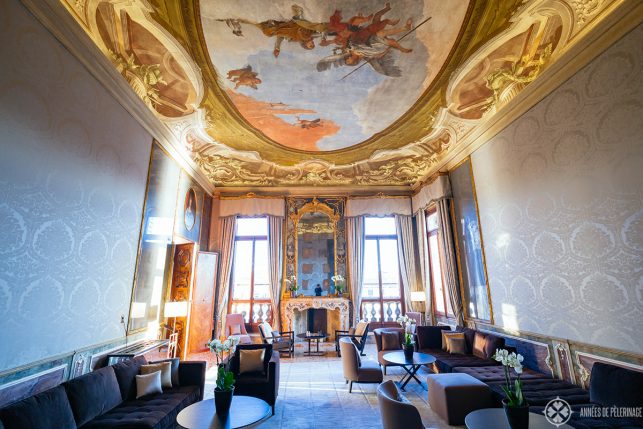 The tiepolo room on the second floor of Aman Venice