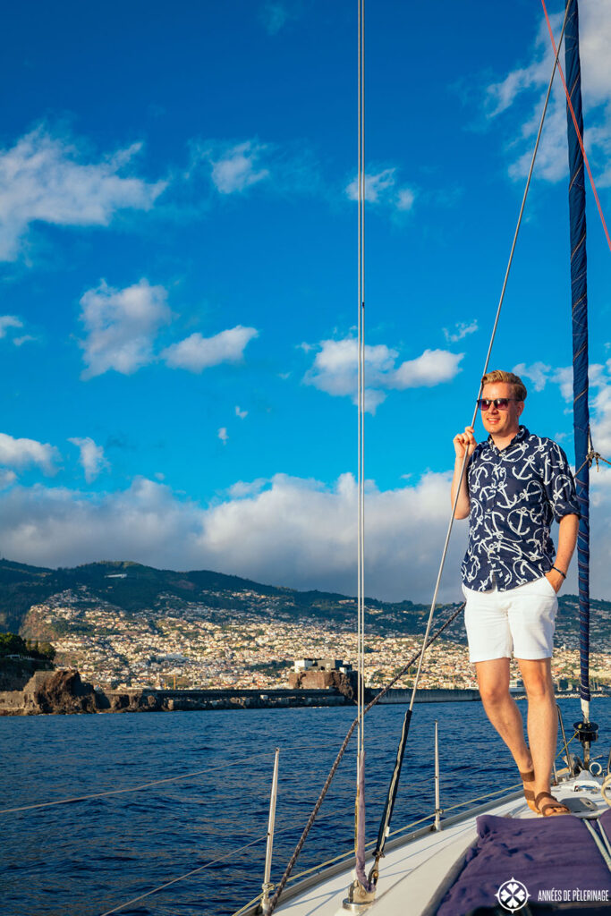 me on a sail boat off the coast from funchal madeira