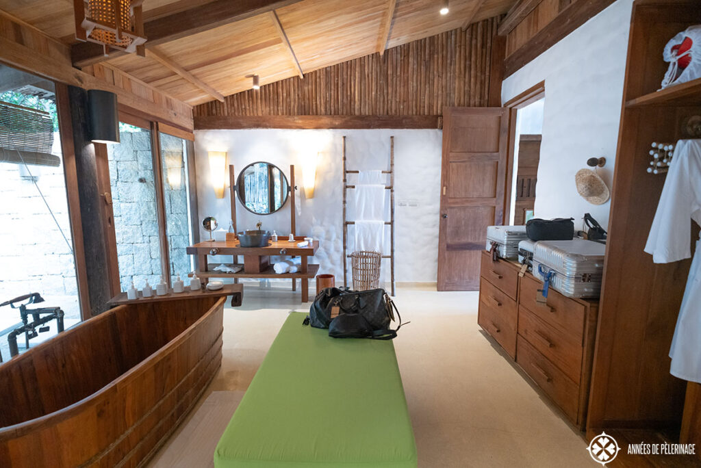 the bathroom of our villa at the Six Senses Ninh Van Bay