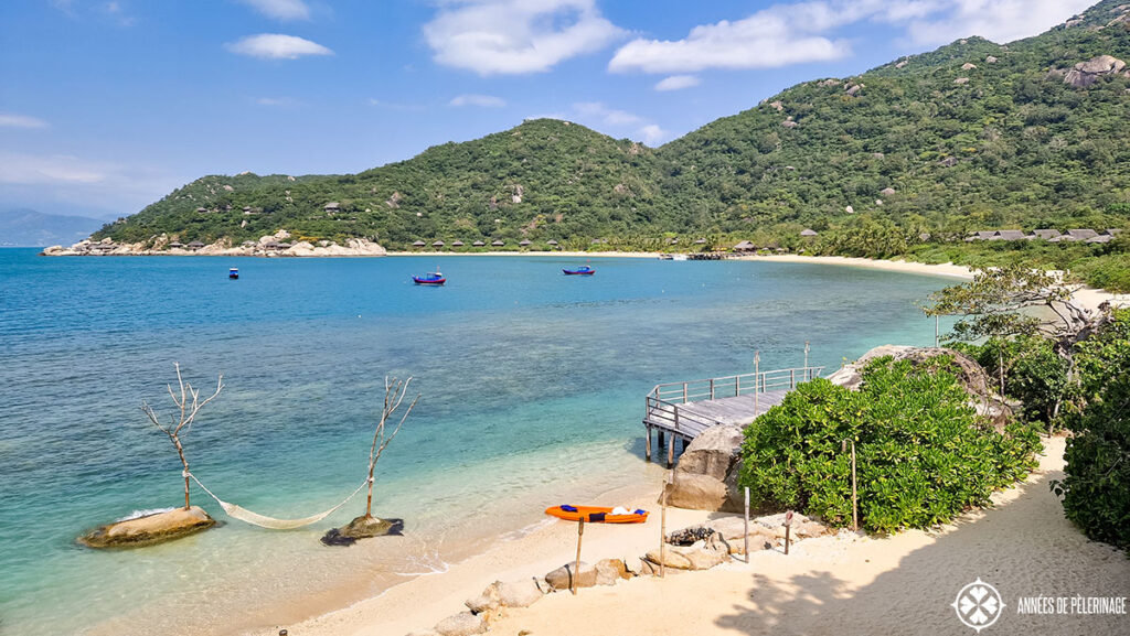 the view of Ninh Van Bay from the main restaurant