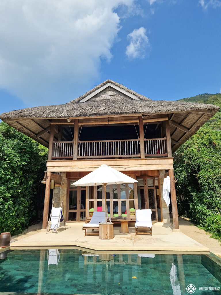 our beachfront villa including the private pool and sun loungers