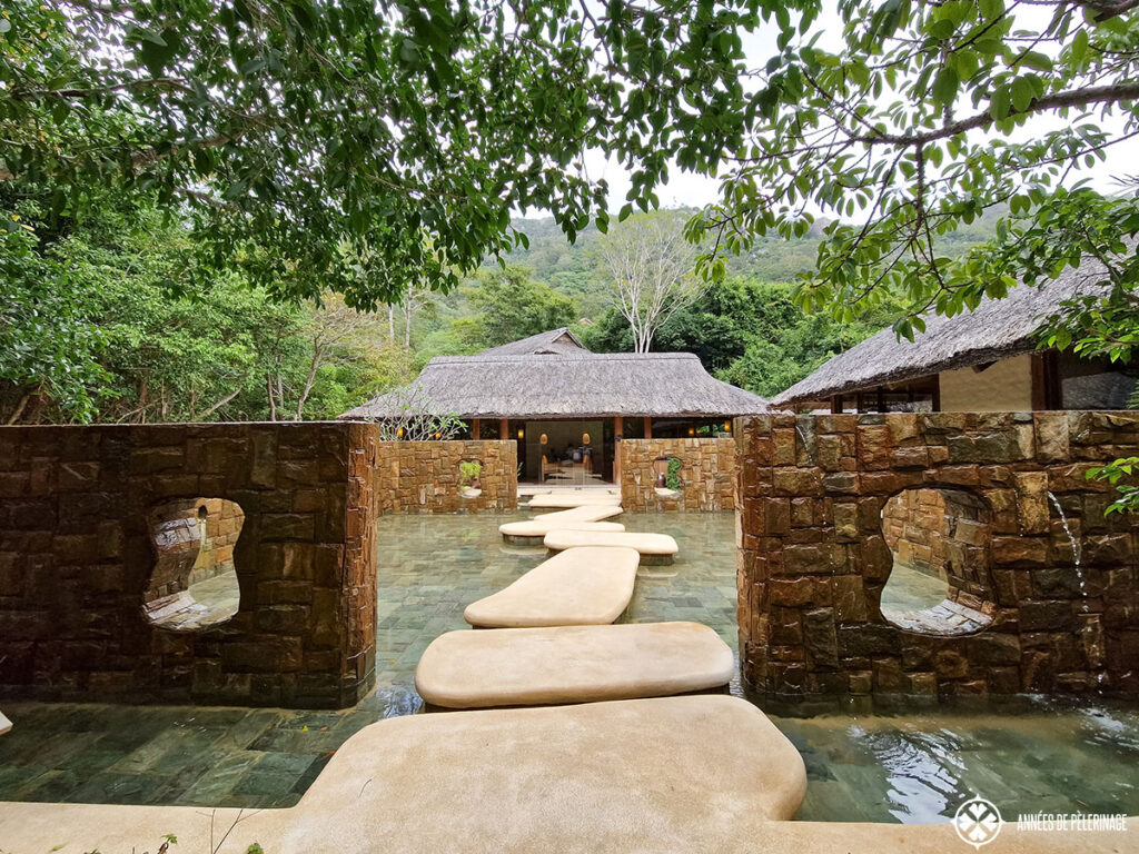 The beautiful waterway at the entrace of the spa