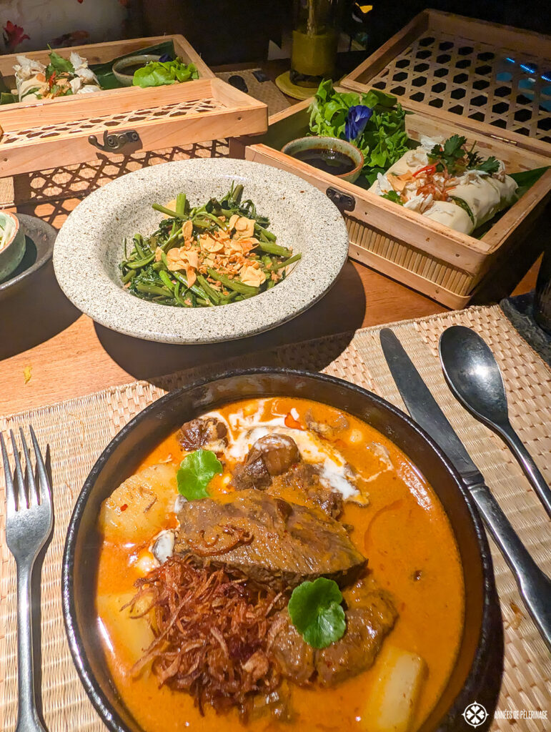 a couple of plates with food served in the main restaurant of six senses koh yao noi