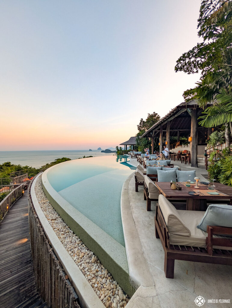 the beautiful hilltop restaurant at sunset