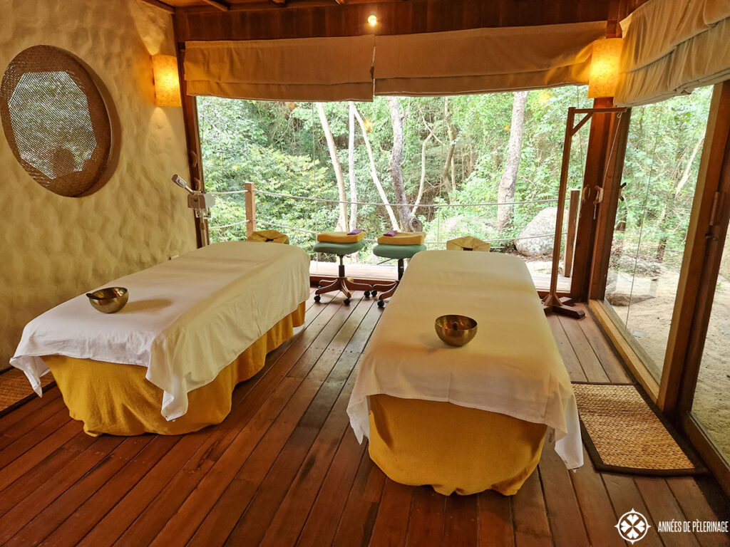 a treatmant room inside the spa of the Six Senses Ninh Van Bay